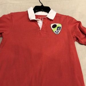 Lands End Soft Red with white polo collar